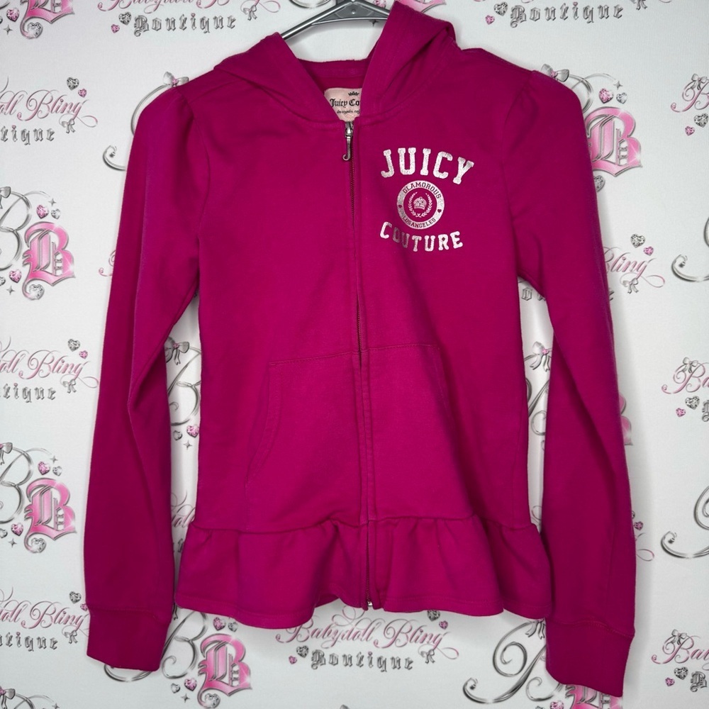 Juicy couture sweater ruffle frilly bottom peplum juicy J silver zipper pull y2k